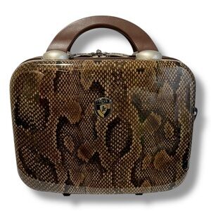Heys Makeup Jewelry Bag Travel Case Hard Side Brown Black Snake Skin Flawed
